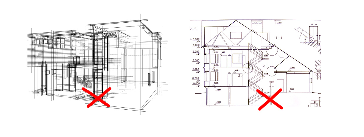 Two architectural drawings marked as incorrect